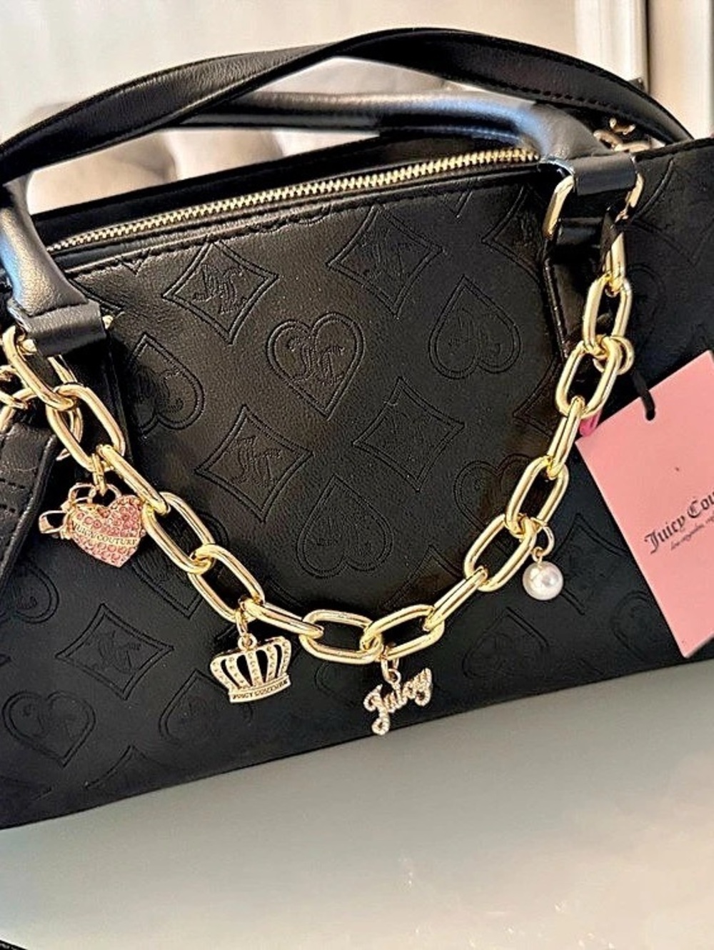 Juicy Couture Top Notch Satchel Top Handle Black & Gold